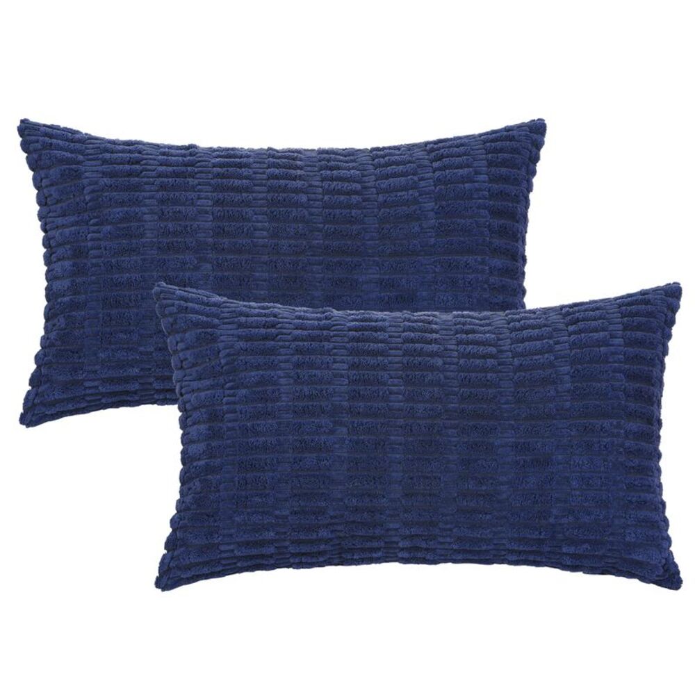 2pcs Corduroy Decorative Throw Pillow Covers Modern 12 x 20 Inch Dark Blue